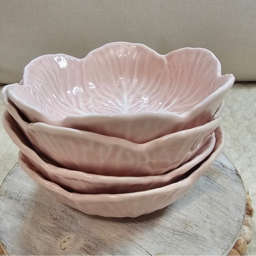 4 Pink Cabbage Cereal Bowls Ceramic 6" Easter 9oz Tranding Style Viral Sold Out
